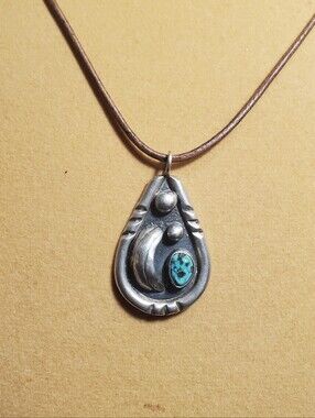 Native American Turquoise Pendant Necklace Vintage Sterling Silver